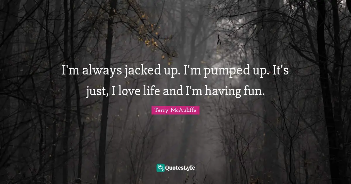 Terry McAuliffe Quotes: "I'm always jacked up. I'm pumped up. It's just, I love life and I'm having fun."