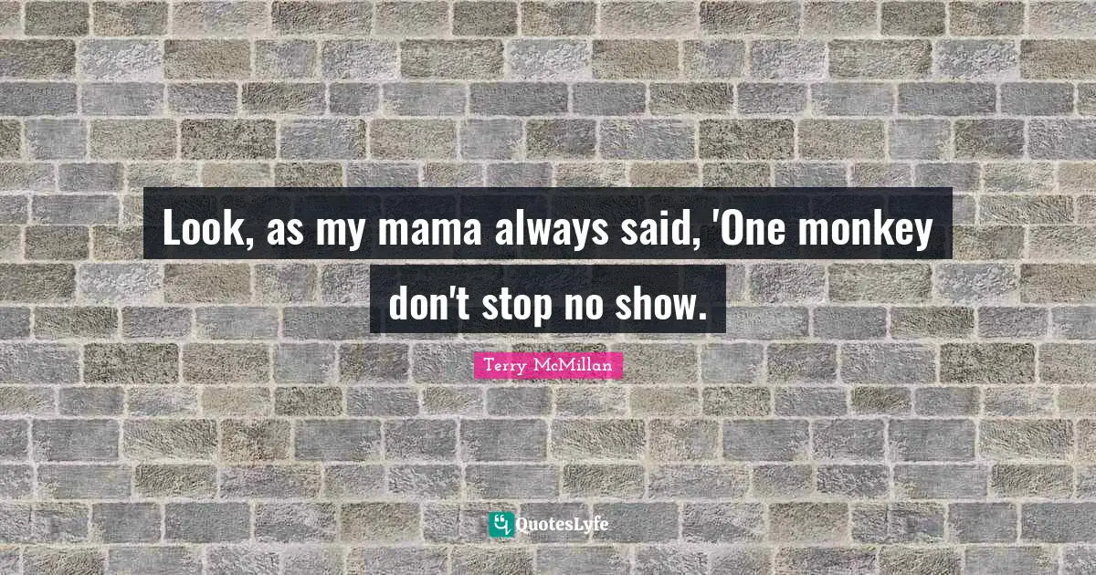 Look, as my mama always said, 'One monkey don't stop no show.