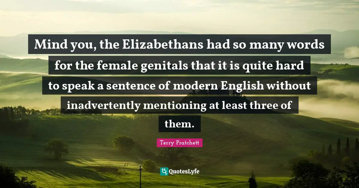 Mind you, the Elizabethans had so many words for the female genitals that it is quite hard to speak a sentence of modern English without inadvertently mentioning at least three of them.