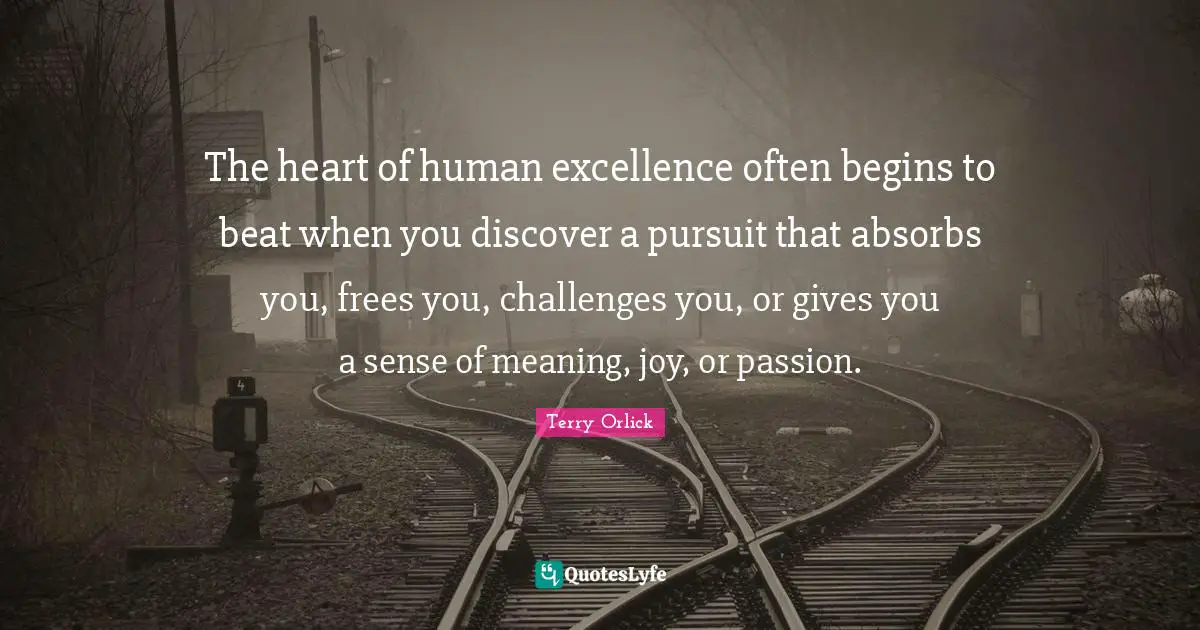 The heart of human excellence often begins to beat when you discover a pursuit that absorbs you, frees you, challenges you, or gives you a sense of meaning, joy, or passion.