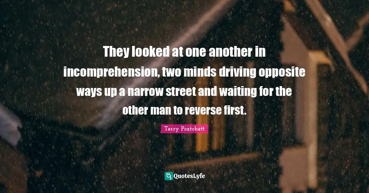 They looked at one another in incomprehension, two minds driving opposite ways up a narrow street and waiting for the other man to reverse first.