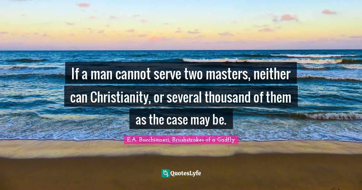 E.A. Bucchianeri, Brushstrokes Of A Gadfly Quotes: "If a man cannot serve two masters, neither can Christianity, or several thousand of them as the case may be."