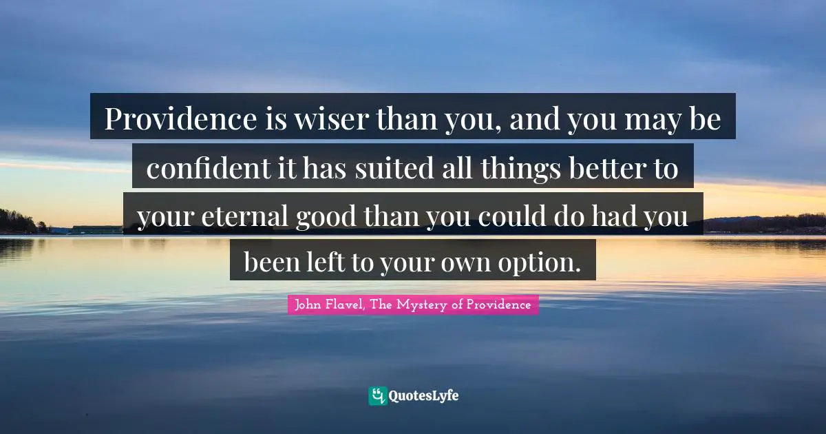 John Flavel Quotes: "Providence is wiser than you, and you may be confident it has suited all things better to your eternal good than you could do had you been left to your own option."