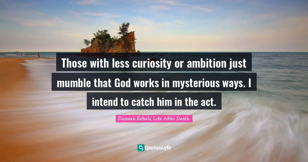 Those with less curiosity or ambition just mumble that God works in mysterious ways. I intend to catch him in the act.