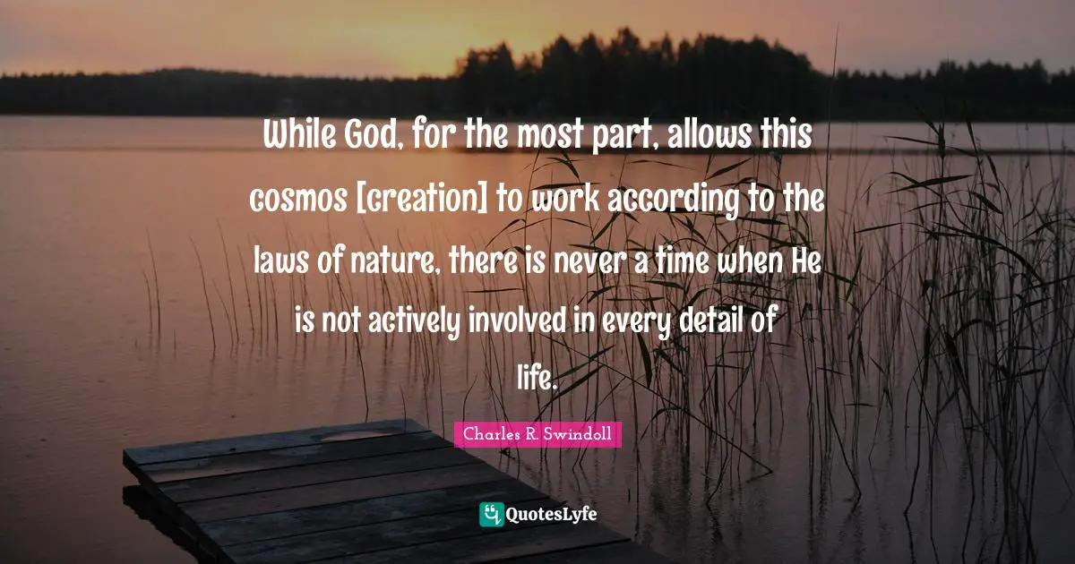While God, for the most part, allows this cosmos [creation] to work according to the laws of nature, there is never a time when He is not actively involved in every detail of life.