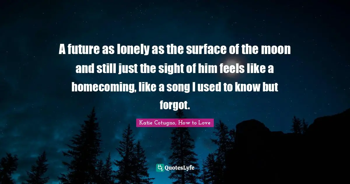 A future as lonely as the surface of the moon and still just the sight of him feels like a homecoming, like a song I used to know but forgot.