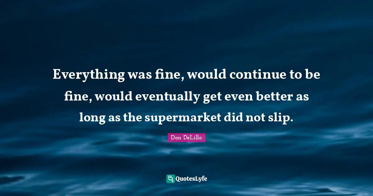 Everything was fine, would continue to be fine, would eventually get even better as long as the supermarket did not slip.
