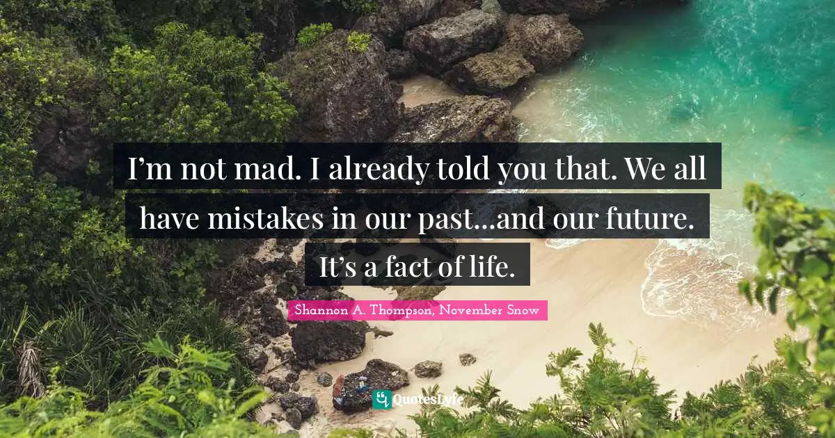 I’m not mad. I already told you that. We all have mistakes in our past...and our future. It’s a fact of life.