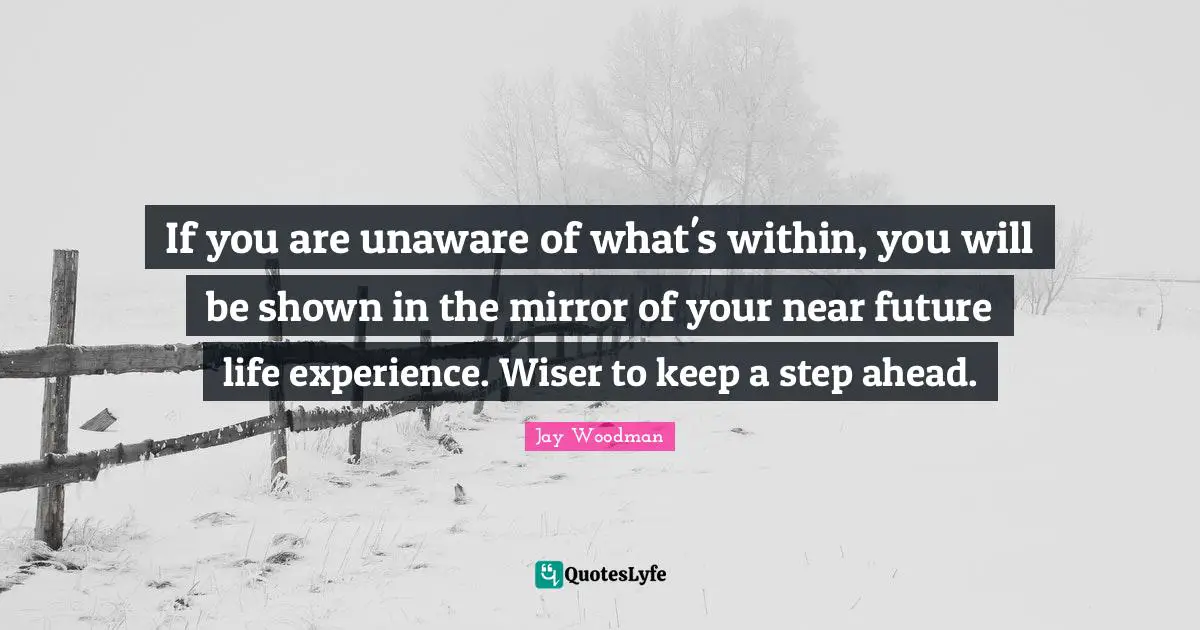 Unaware Quotes: "If you are unaware of what's within, you will be shown in the mirror of your near future life experience. Wiser to keep a step ahead."