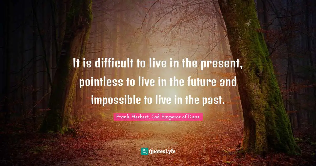 It is difficult to live in the present, pointless to live in the future and impossible to live in the past.