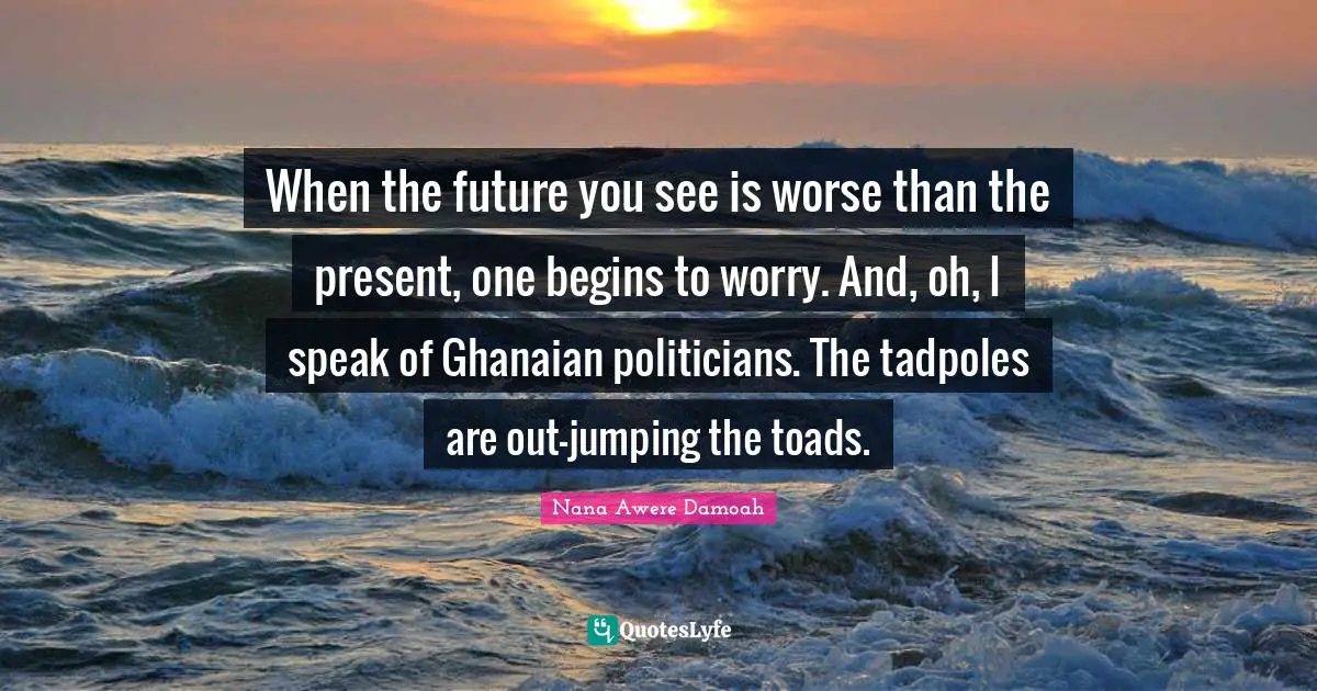 When the future you see is worse than the present, one begins to worry. And, oh, I speak of Ghanaian politicians. The tadpoles are out-jumping the toads.