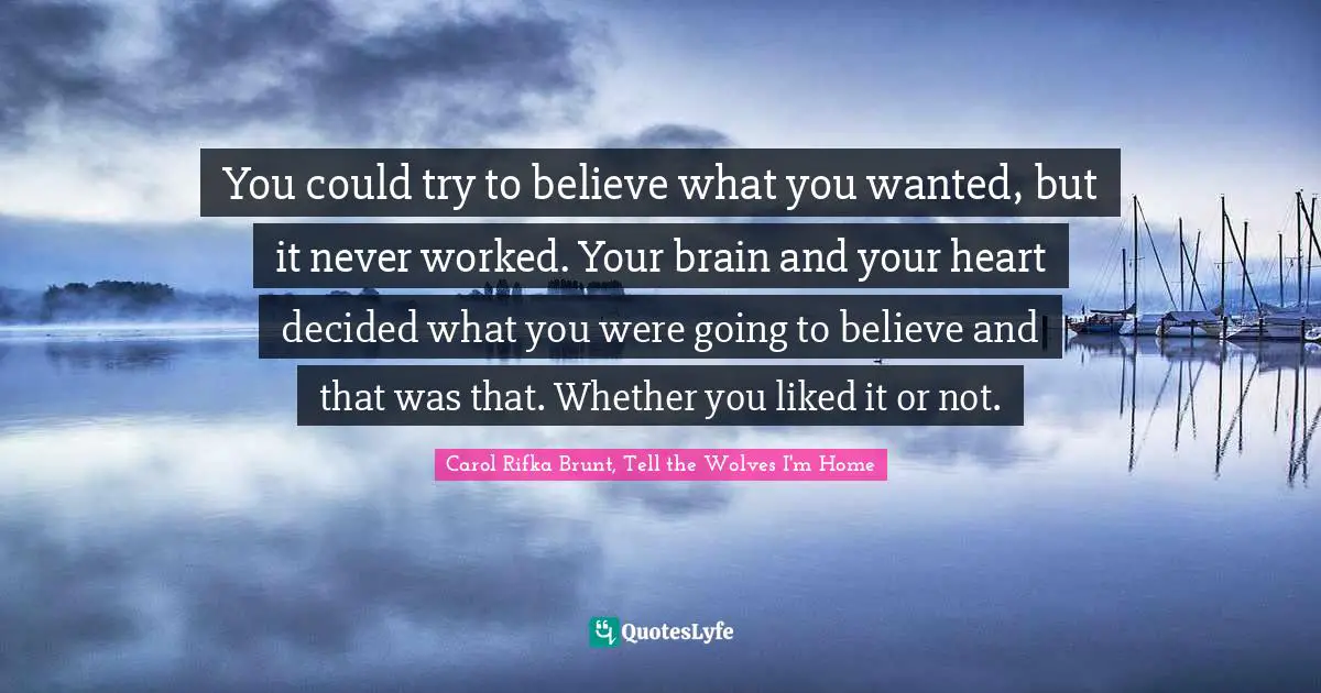 You could try to believe what you wanted, but it never worked. Your brain and your heart decided what you were going to believe and that was that. Whether you liked it or not.