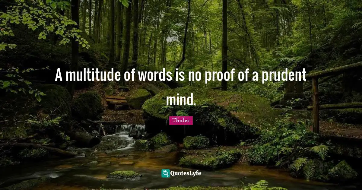 Thales Quotes: "A multitude of words is no proof of a prudent mind."