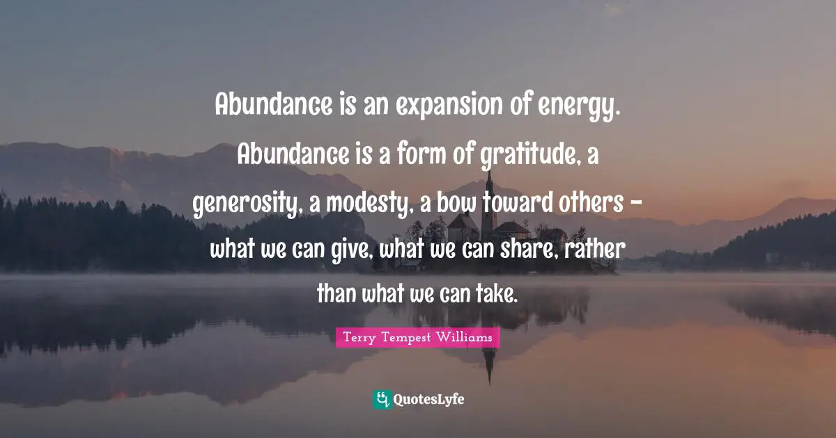 Abundance is an expansion of energy. Abundance is a form of gratitude, a generosity, a modesty, a bow toward others - what we can give, what we can share, rather than what we can take.