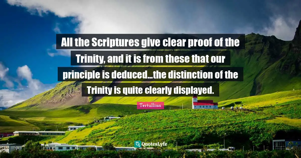 All the Scriptures give clear proof of the Trinity, and it is from these that our principle is deduced...the distinction of the Trinity is quite clearly displayed.