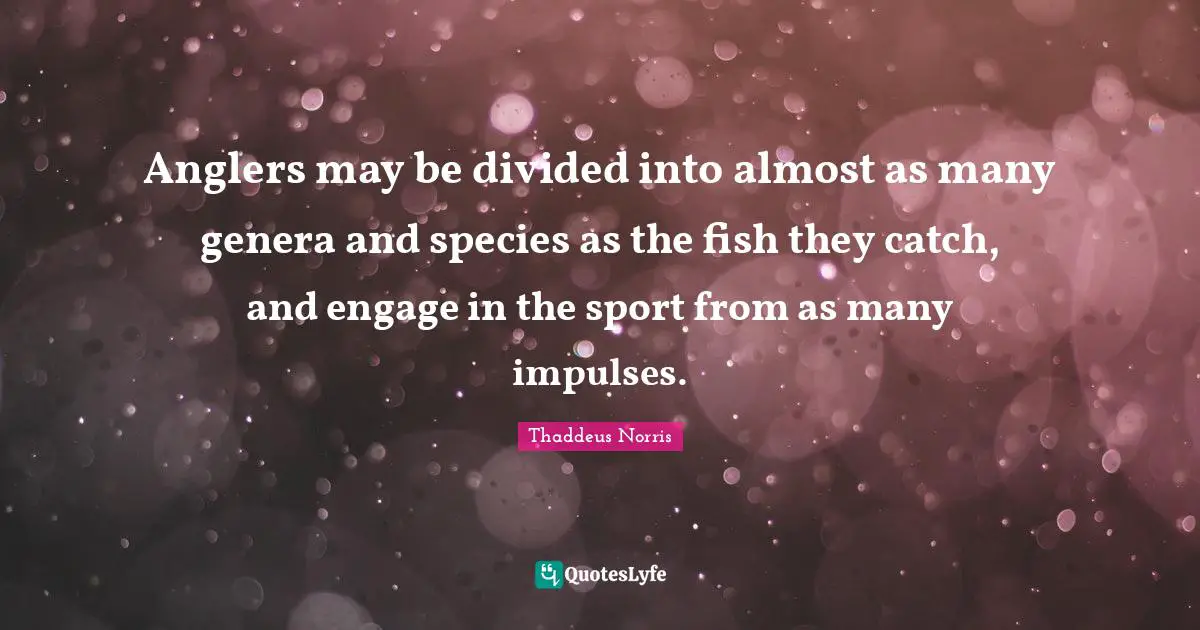 Anglers may be divided into almost as many genera and species as the fish they catch, and engage in the sport from as many impulses.