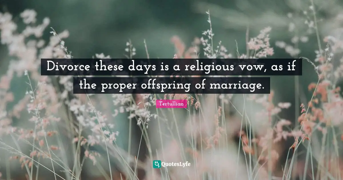 Divorce these days is a religious vow, as if the proper offspring of marriage.