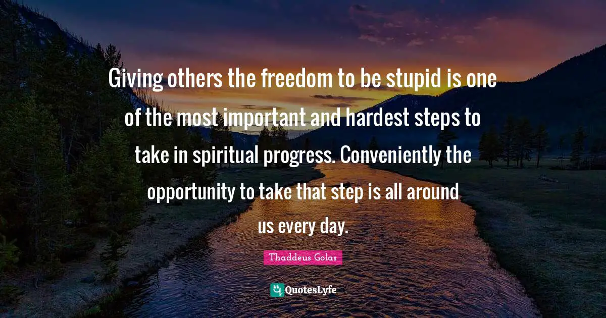 Giving others the freedom to be stupid is one of the most important and hardest steps to take in spiritual progress. Conveniently the opportunity to take that step is all around us every day.