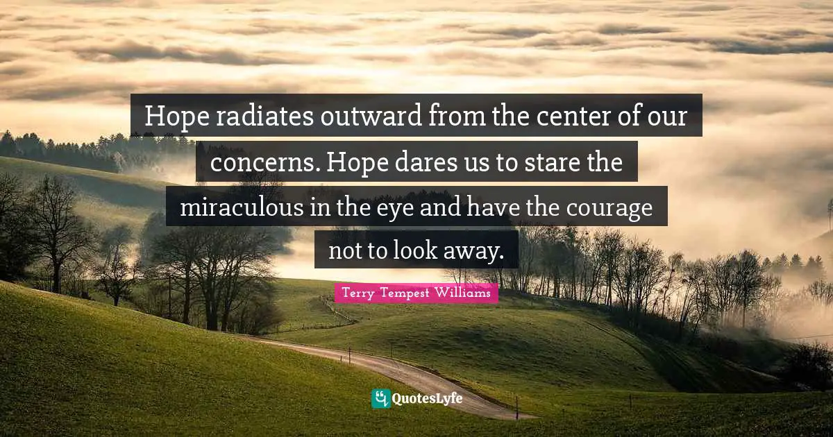 Hope radiates outward from the center of our concerns. Hope dares us to stare the miraculous in the eye and have the courage not to look away.