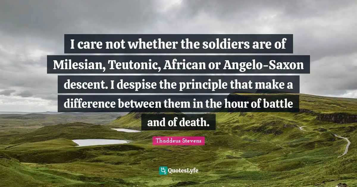 I care not whether the soldiers are of Milesian, Teutonic, African or Angelo-Saxon descent. I despise the principle that make a difference between them in the hour of battle and of death.