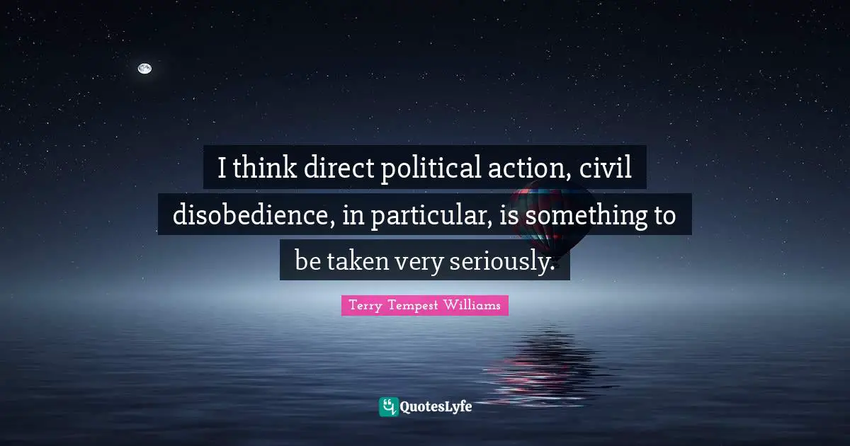 I think direct political action, civil disobedience, in particular, is something to be taken very seriously.