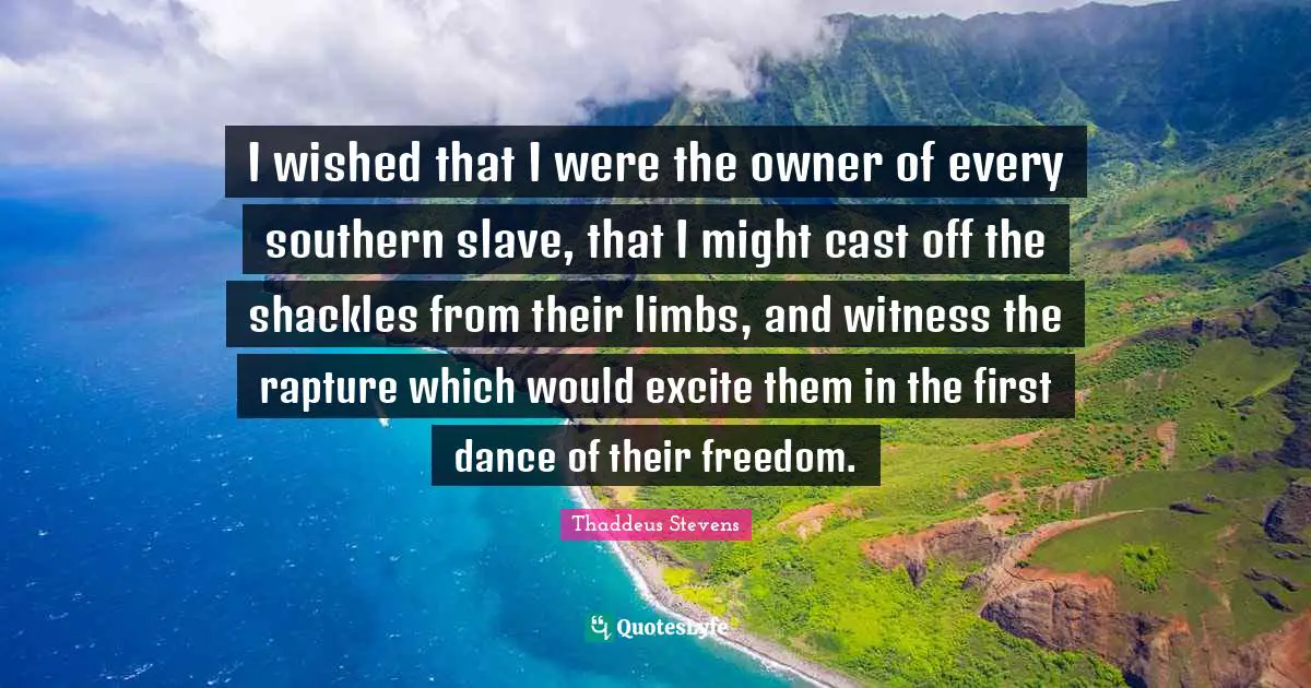 Witness Quotes: "I wished that I were the owner of every southern slave, that I might cast off the shackles from their limbs, and witness the rapture which would excite them in the first dance of their freedom."