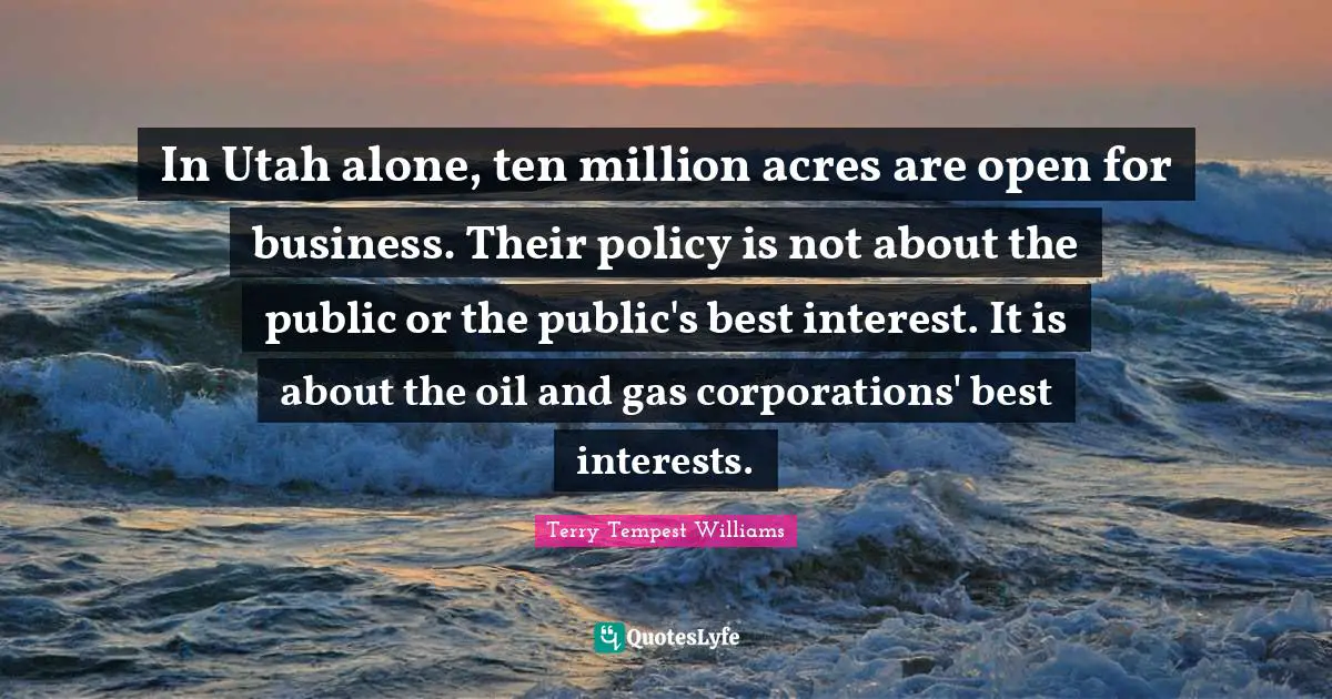 In Utah alone, ten million acres are open for business. Their policy is not about the public or the public's best interest. It is about the oil and gas corporations' best interests.