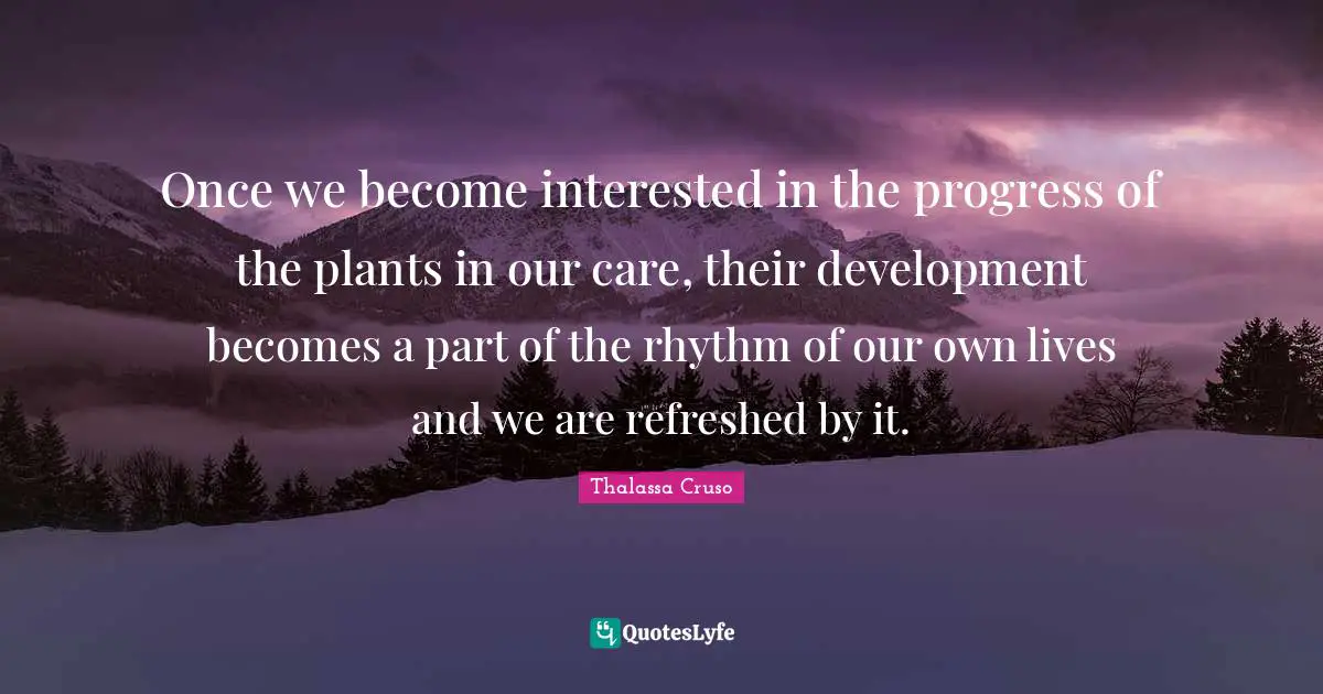 Once we become interested in the progress of the plants in our care, their development becomes a part of the rhythm of our own lives and we are refreshed by it.