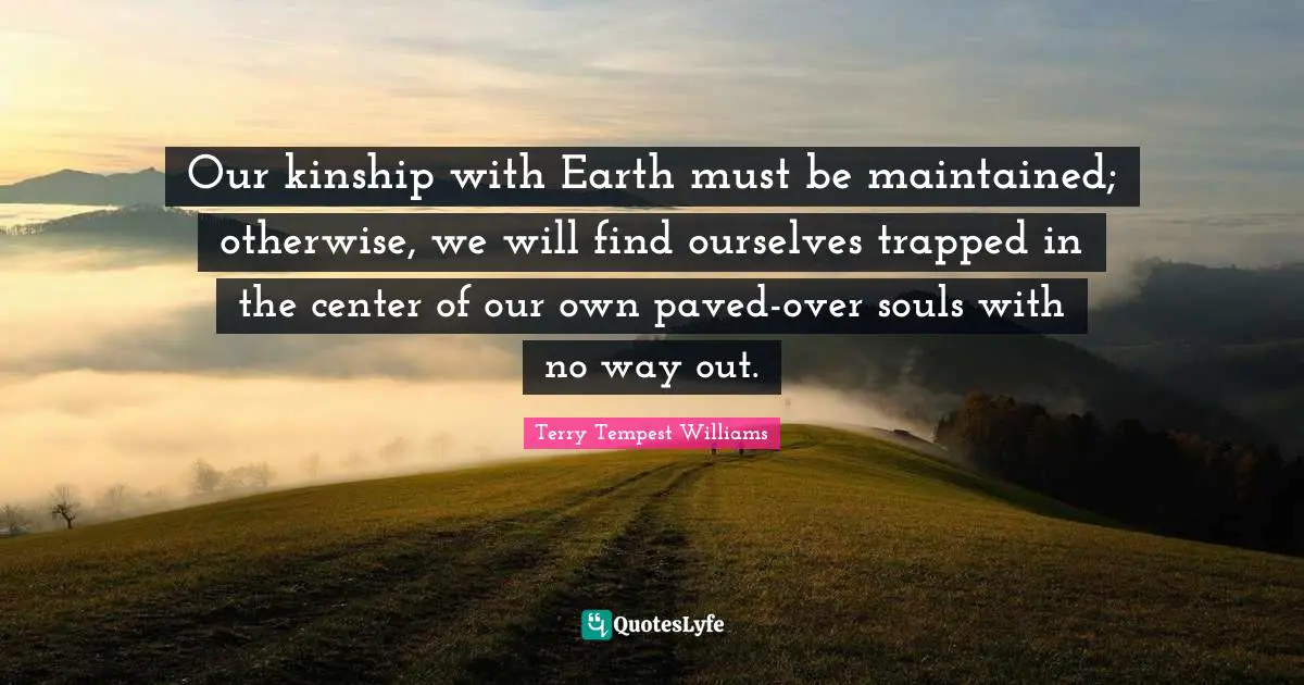 Our kinship with Earth must be maintained; otherwise, we will find ourselves trapped in the center of our own paved-over souls with no way out.