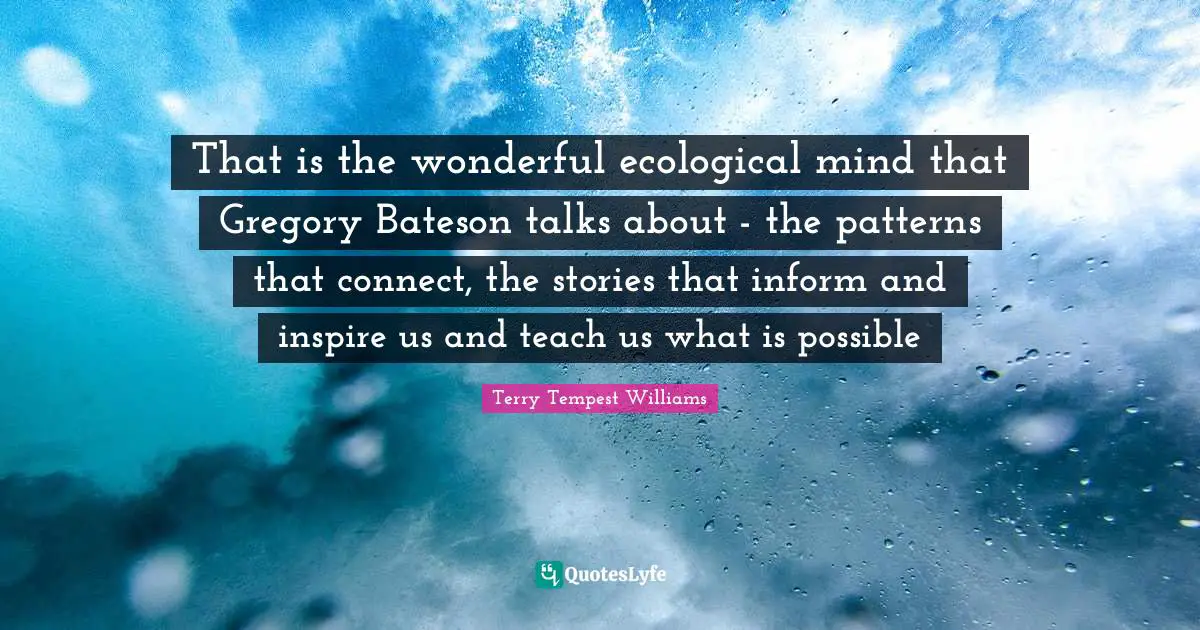 That is the wonderful ecological mind that Gregory Bateson talks about - the patterns that connect, the stories that inform and inspire us and teach us what is possible