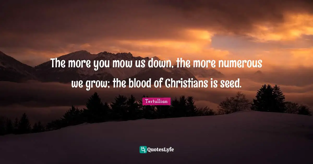 The more you mow us down, the more numerous we grow; the blood of Christians is seed.