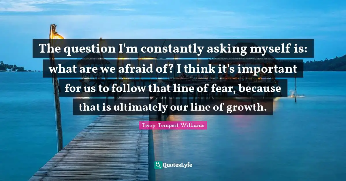The question I'm constantly asking myself is: what are we afraid of? I think it's important for us to follow that line of fear, because that is ultimately our line of growth.
