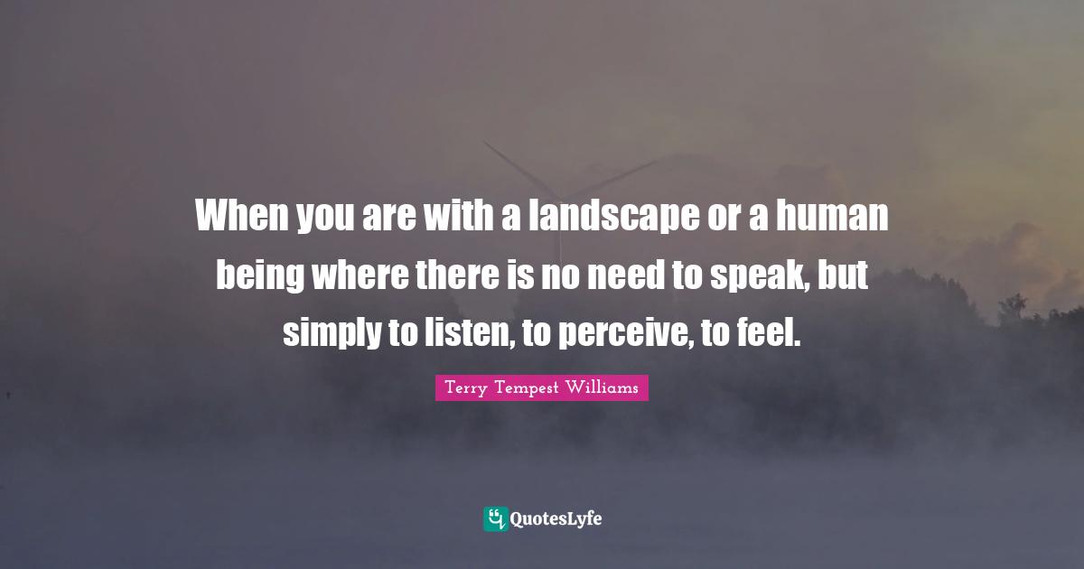 When you are with a landscape or a human being where there is no need to speak, but simply to listen, to perceive, to feel.