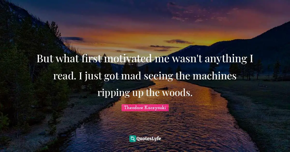 Woods Quotes: "But what first motivated me wasn't anything I read. I just got mad seeing the machines ripping up the woods."