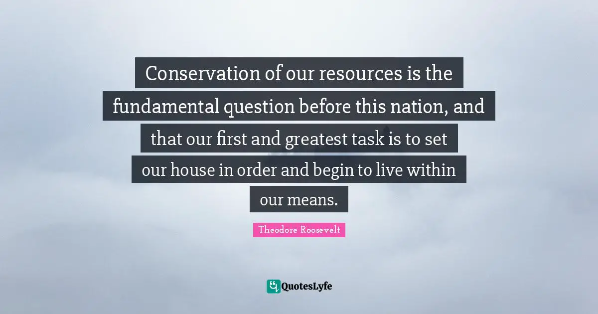 Conservation of our resources is the fundamental question before this nation, and that our first and greatest task is to set our house in order and begin to live within our means.