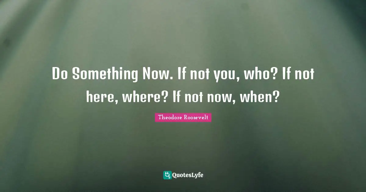 Theodore Roosevelt Quotes: "Do Something Now. If not you, who? If not here, where? If not now, when?"