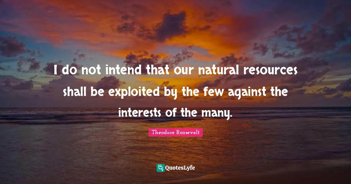 I do not intend that our natural resources shall be exploited by the few against the interests of the many.