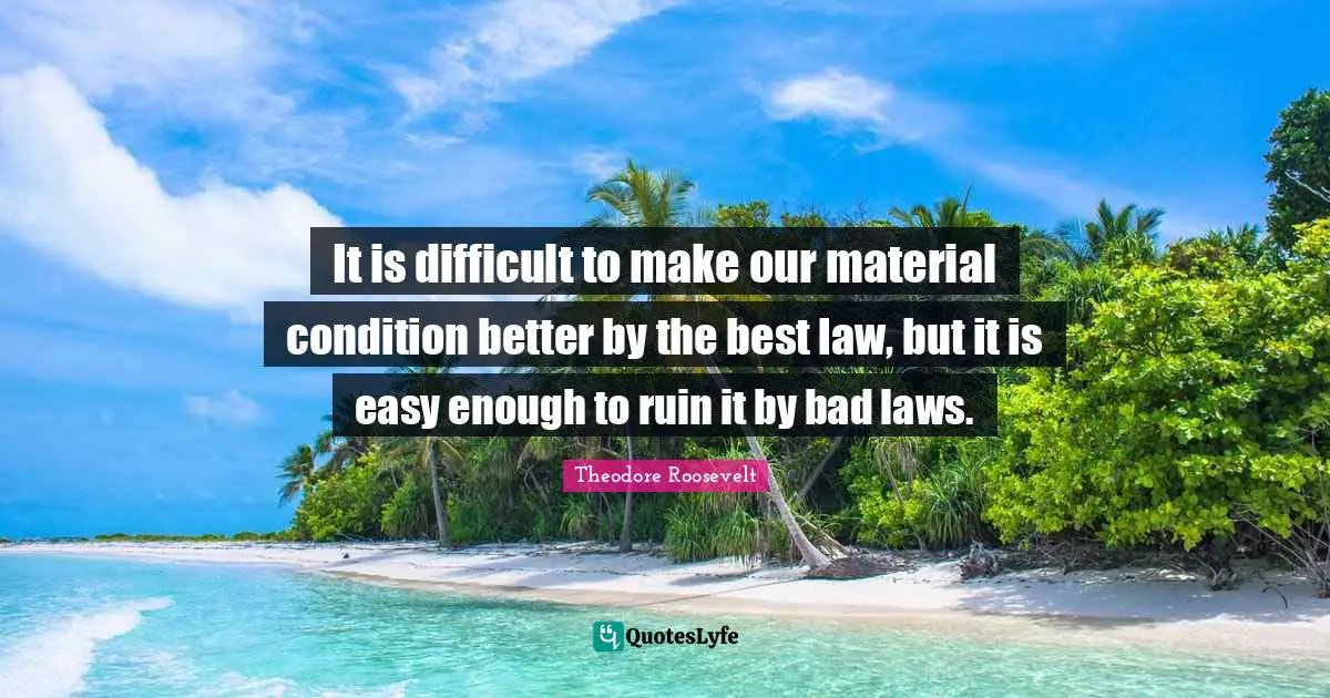 It is difficult to make our material condition better by the best law, but it is easy enough to ruin it by bad laws.