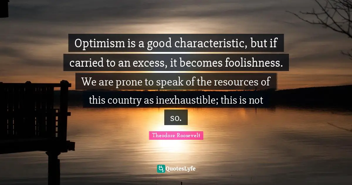 Optimism is a good characteristic, but if carried to an excess, it becomes foolishness. We are prone to speak of the resources of this country as inexhaustible; this is not so.