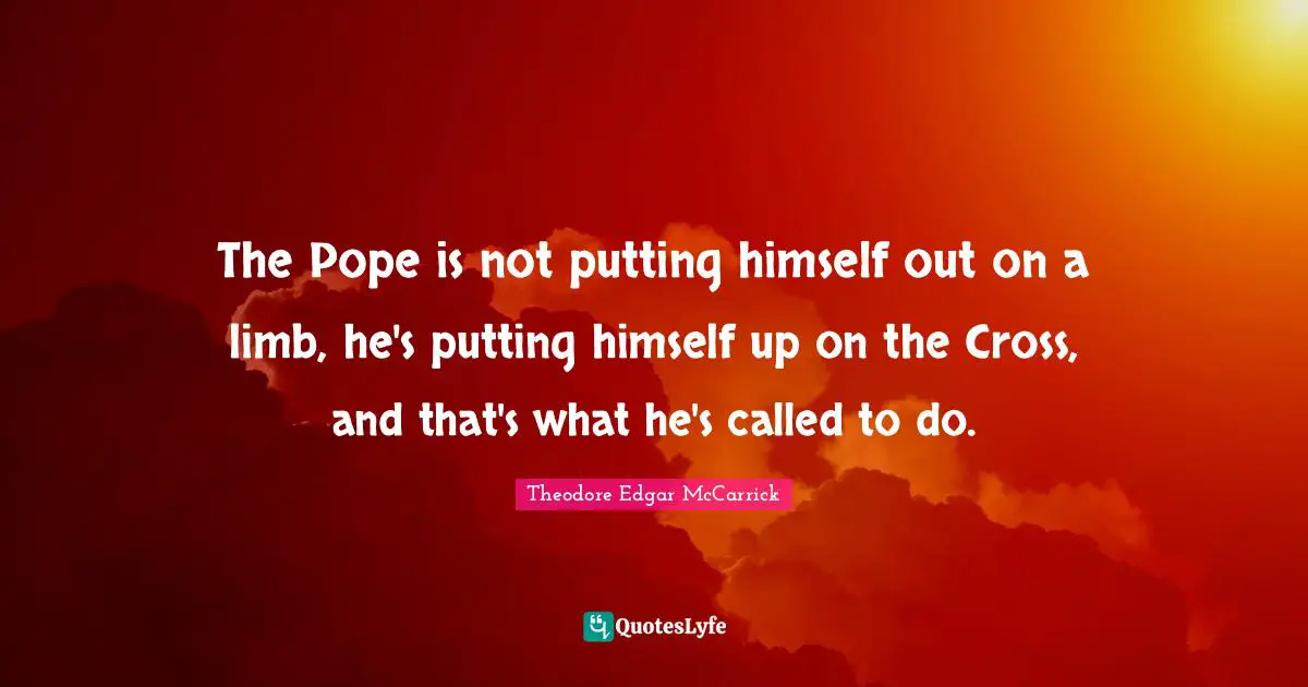 The Pope is not putting himself out on a limb, he's putting himself up on the Cross, and that's what he's called to do.