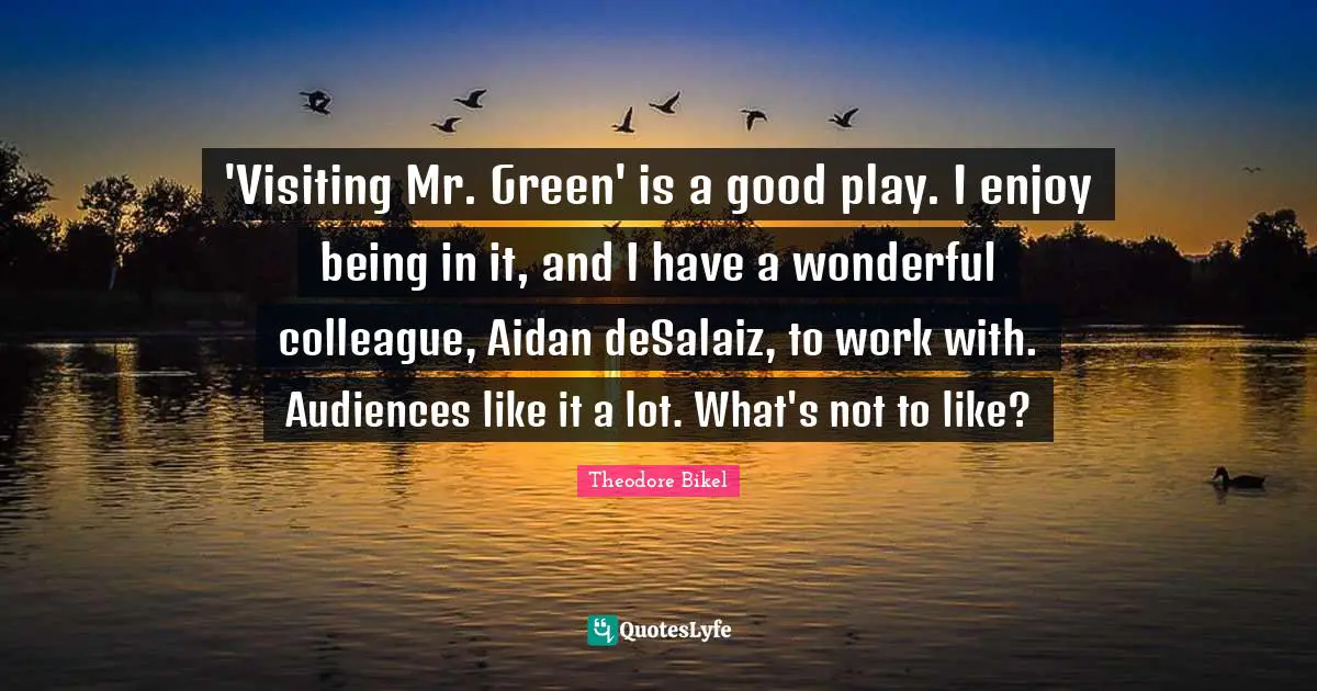 'Visiting Mr. Green' is a good play. I enjoy being in it, and I have a wonderful colleague, Aidan deSalaiz, to work with. Audiences like it a lot. What's not to like?