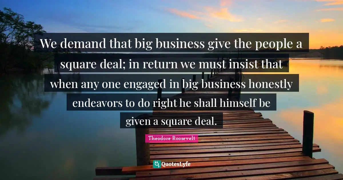 We demand that big business give the people a square deal; in return we must insist that when any one engaged in big business honestly endeavors to do right he shall himself be given a square deal.