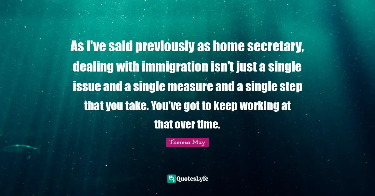 As I've said previously as home secretary, dealing with immigration isn't just a single issue and a single measure and a single step that you take. You've got to keep working at that over time.