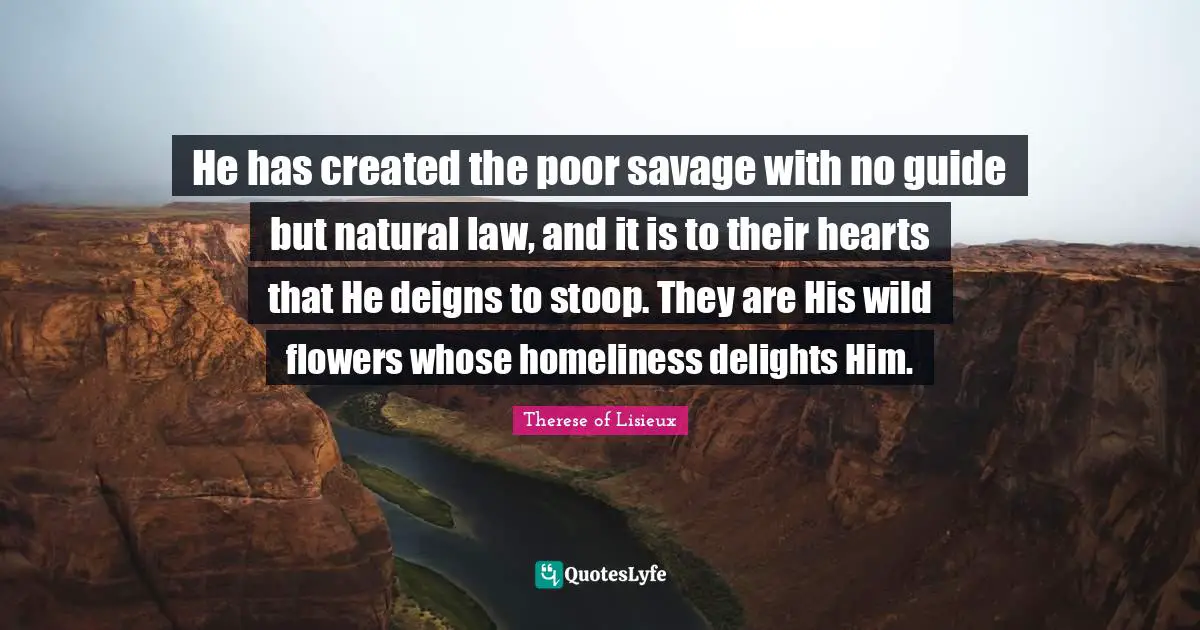 He has created the poor savage with no guide but natural law, and it is to their hearts that He deigns to stoop. They are His wild flowers whose homeliness delights Him.