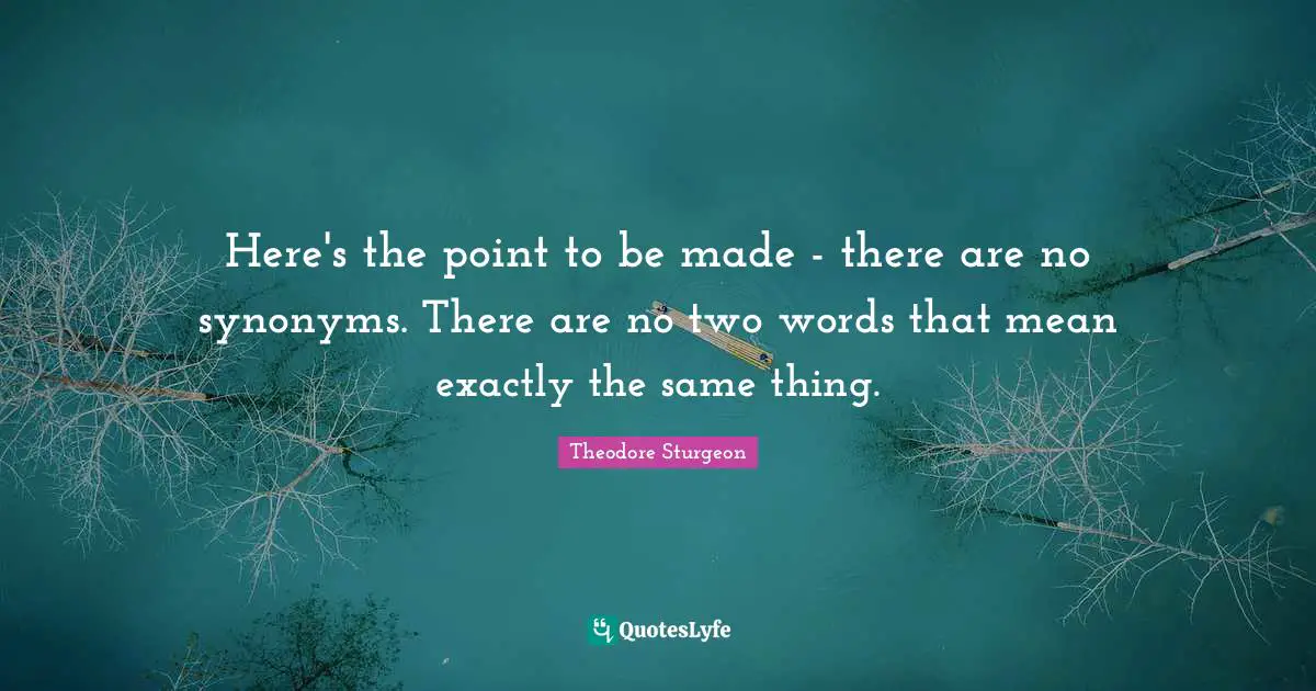 Here's the point to be made - there are no synonyms. There are no two words that mean exactly the same thing.