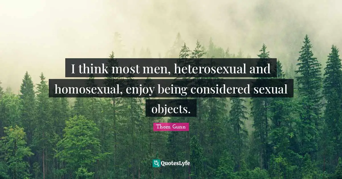 I think most men, heterosexual and homosexual, enjoy being considered sexual objects.