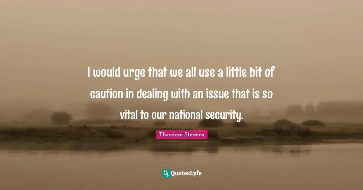 I would urge that we all use a little bit of caution in dealing with an issue that is so vital to our national security.