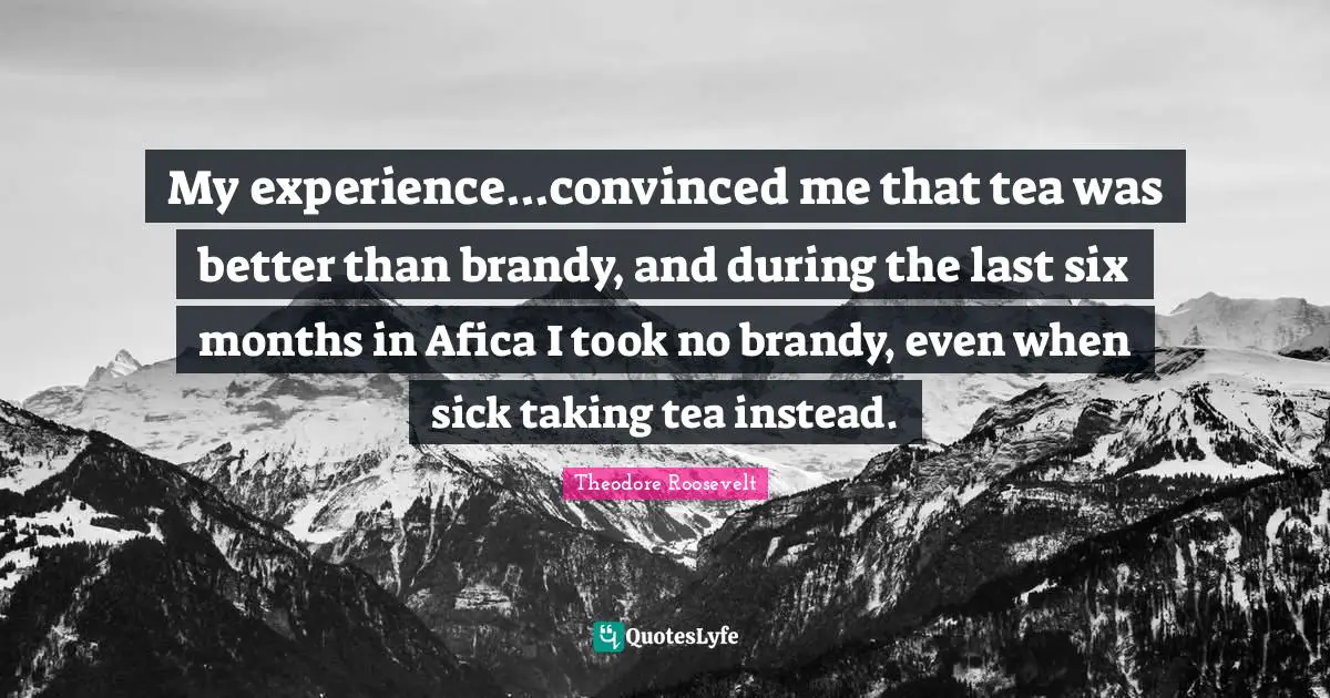 My experience...convinced me that tea was better than brandy, and during the last six months in Afica I took no brandy, even when sick taking tea instead.