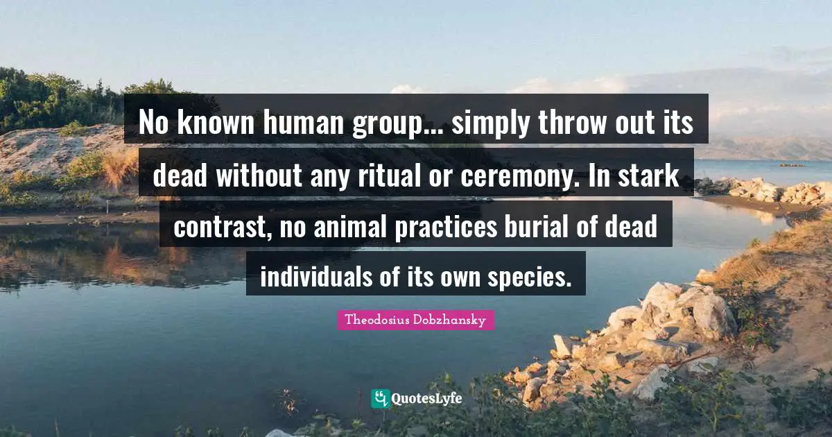 No known human group... simply throw out its dead without any ritual or ceremony. In stark contrast, no animal practices burial of dead individuals of its own species.
