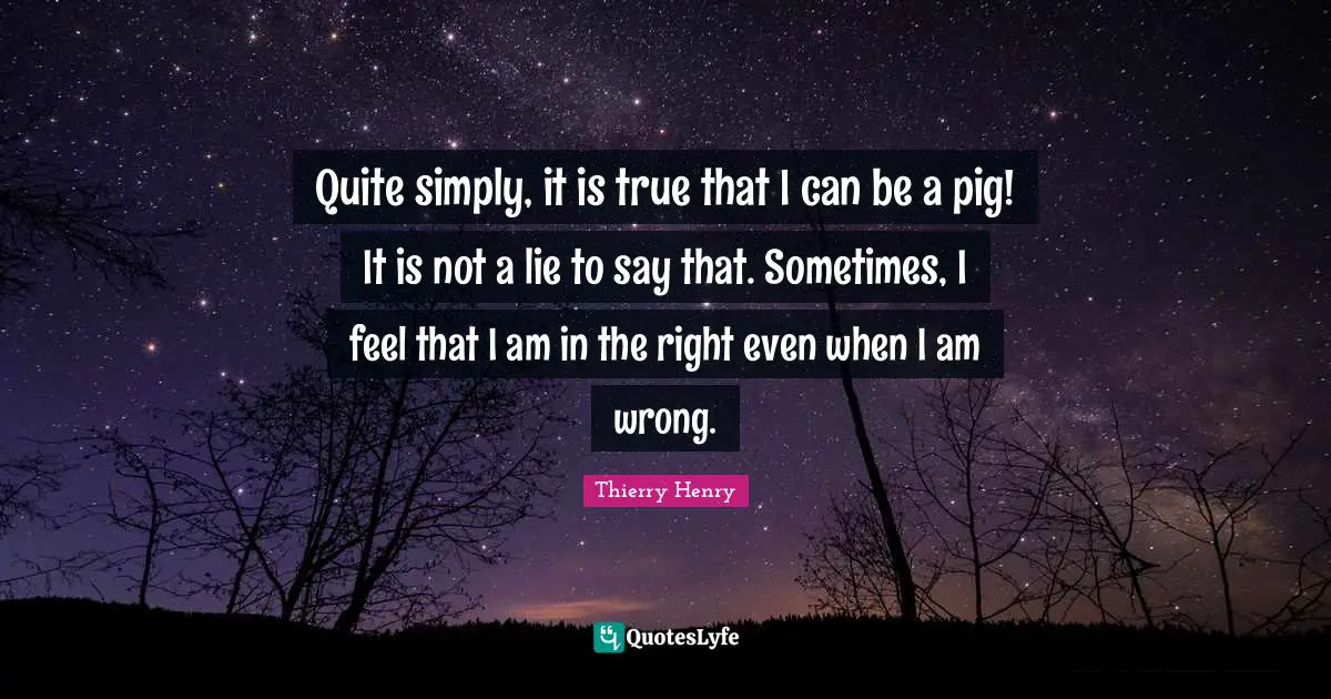 Quite simply, it is true that I can be a pig! It is not a lie to say that. Sometimes, I feel that I am in the right even when I am wrong.